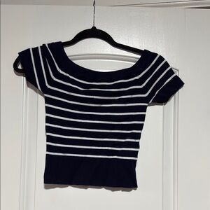 Navy and White Striped Off-Shoulder Top